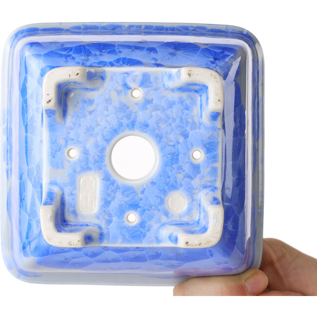 Pot à bonsaï carré blanc et bleu par Heian Kosen - 133 x 133 x 80 mm