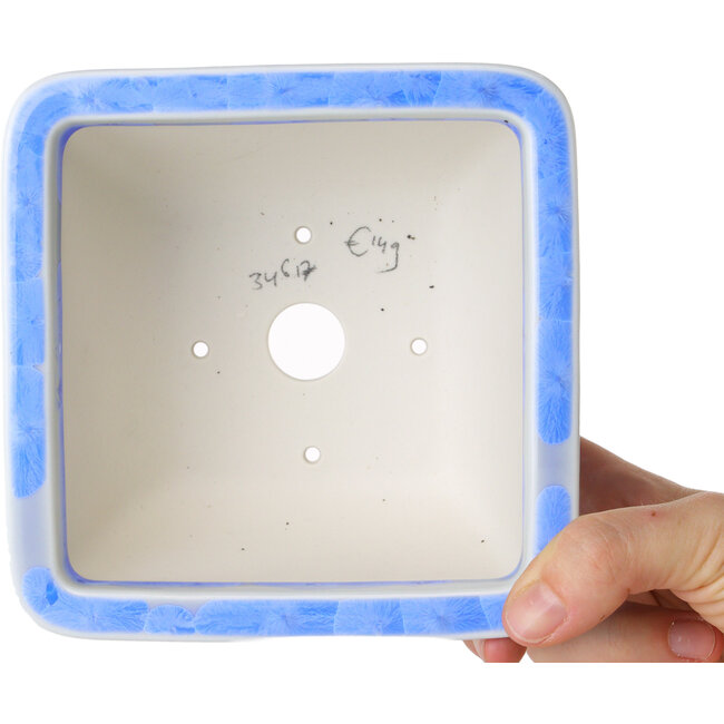 Square white and blue bonsai pot by Heian Kosen - 133 x 133 x 80 mm