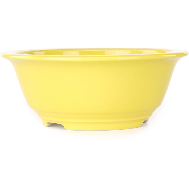 Ronde gele bonsaipot van Juko Koyou - 175 x 175 x 70 mm