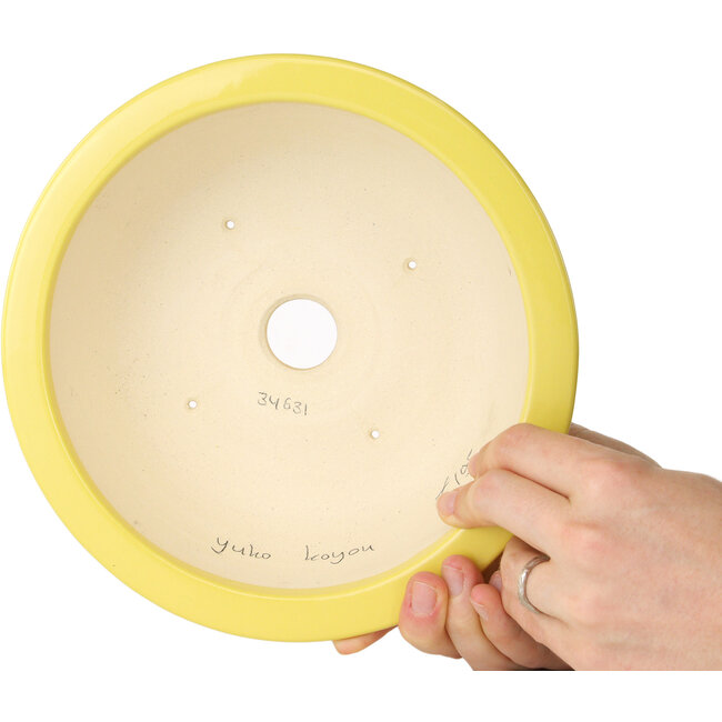 Ronde gele bonsaipot van Juko Koyou - 205 x 205 x 75 mm