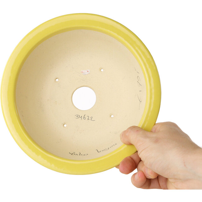 Ronde gele bonsaipot van Juko Koyou - 175 x 175 x 70 mm
