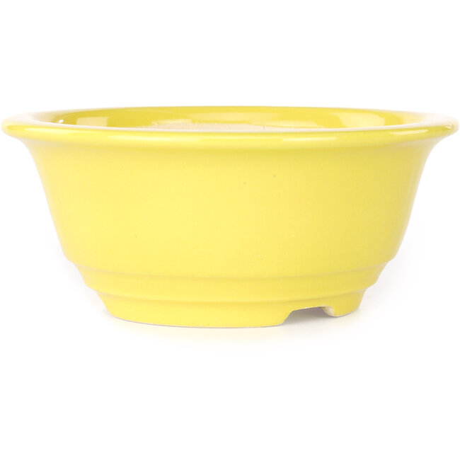 Round yellow bonsai pot by Juko Koyou - 140 x 140 x 60 mm