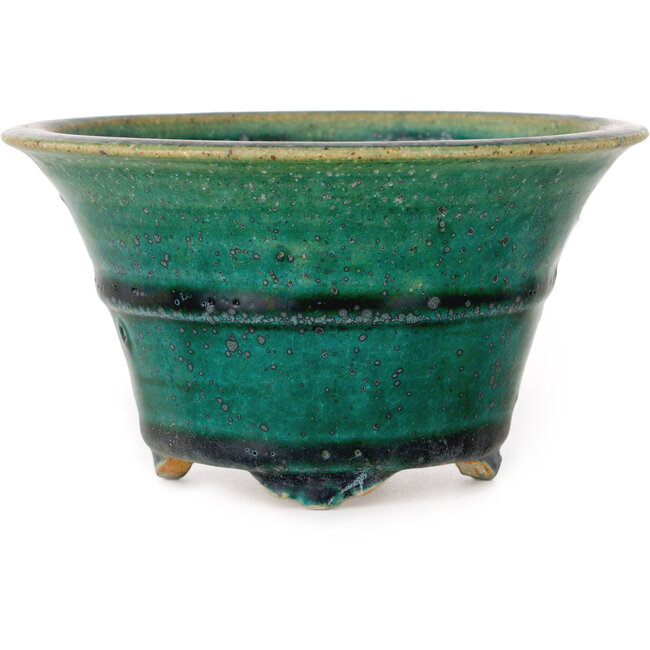 Round green bonsai pot by Aiba Koyou - 132 x 132 x 75 mm