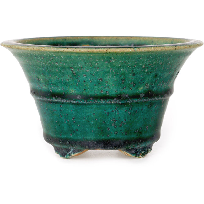 Round green bonsai pot by Aiba Koyou - 132 x 132 x 75 mm