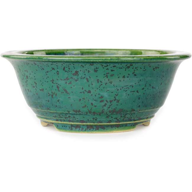 Round green bonsai pot by Juko Koyou - 170 x 170 x 70 mm