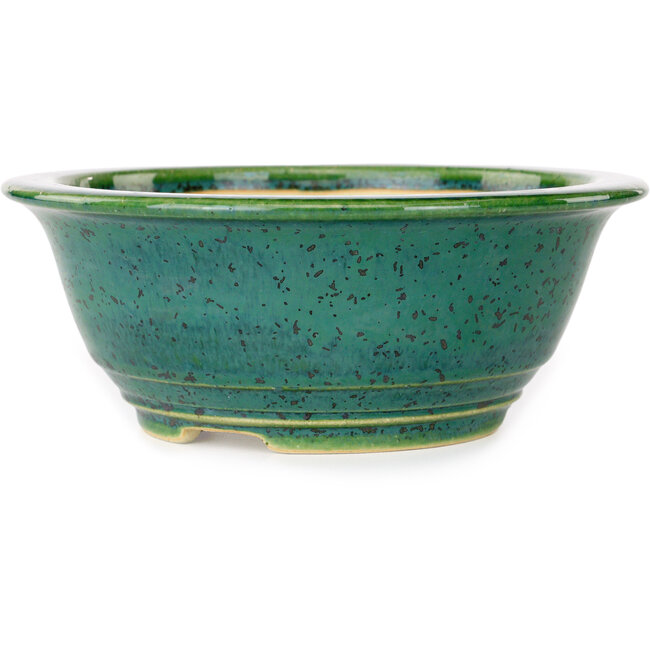 Round green bonsai pot by Juko Koyou - 170 x 170 x 70 mm