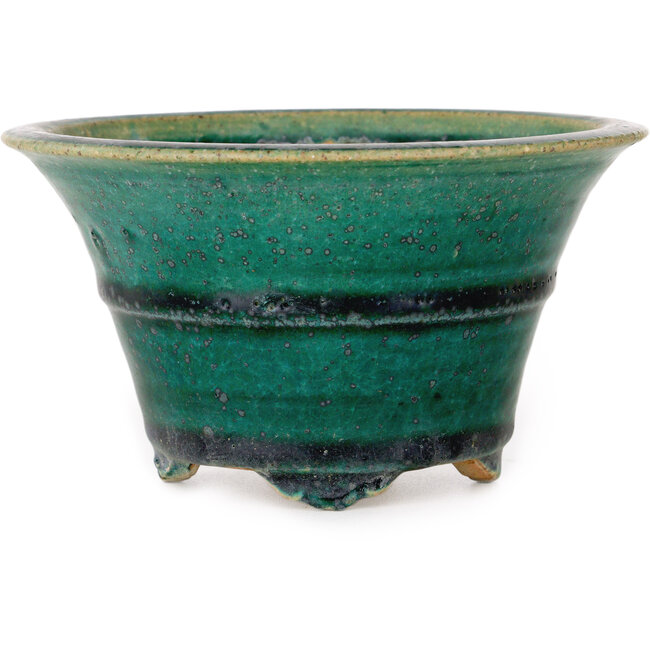 Pot à bonsaï rond vert par Aiba Koyou - 132 x 132 x 75 mm