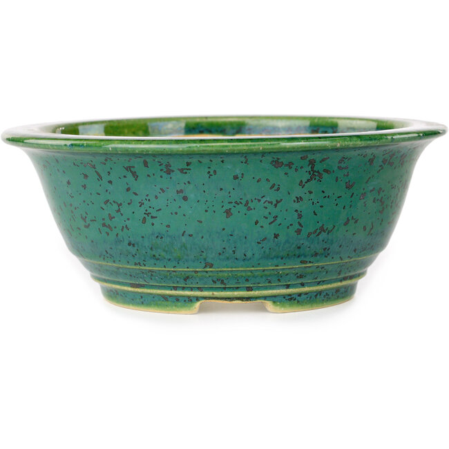 Round green bonsai pot by Juko Koyou - 170 x 170 x 70 mm