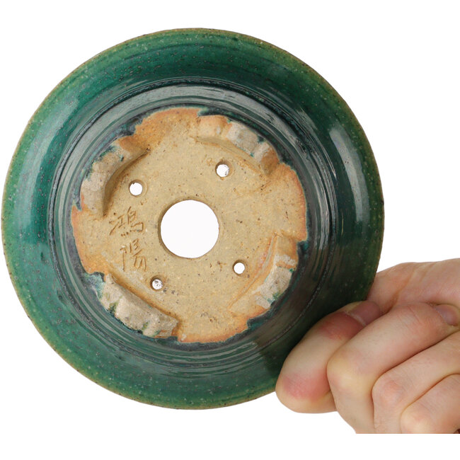 Pot à bonsaï rond vert par Aiba Koyou - 132 x 132 x 75 mm