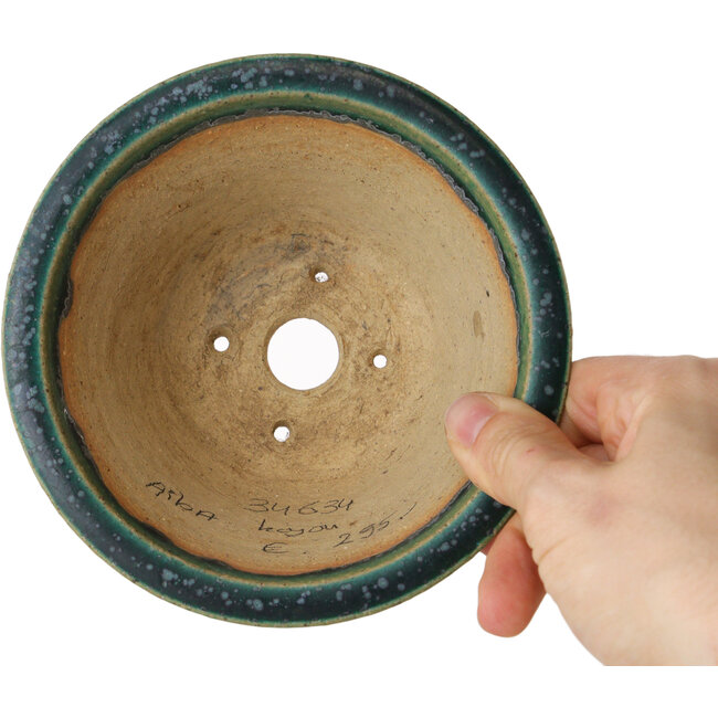 Round green bonsai pot by Aiba Koyou - 132 x 132 x 75 mm