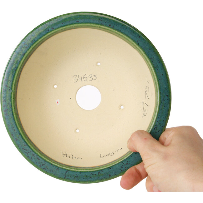 Ronde groene bonsaipot van Juko Koyou - 170 x 170 x 70 mm