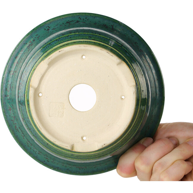 Round green bonsai pot by Aiba Koyou - 165 x 165 x 65 mm