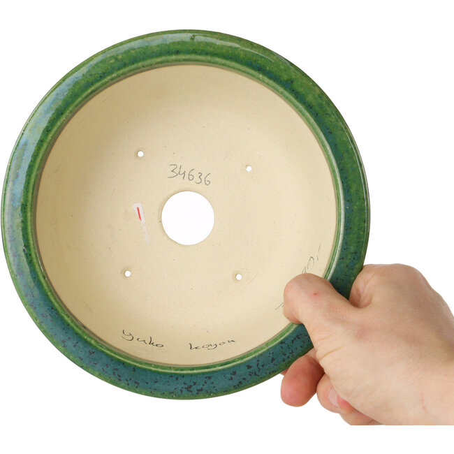 Vaso bonsai rotondo verde di Aiba Koyou - 165 x 165 x 65 mm