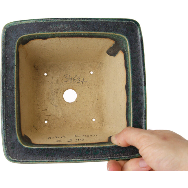 Square green bonsai pot by Juko Koyou - 152 x 152 x 90 mm