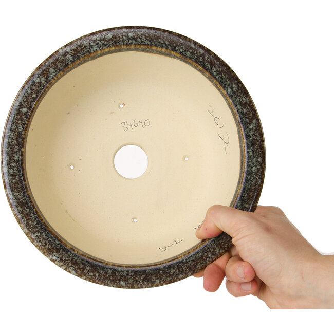 Ronde bruine bonsaipot van Juko Koyou - 140 x 140 x 55 mm