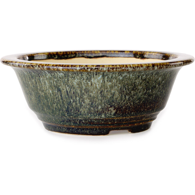 Round brown bonsai pot by Juko Koyou - 180 x 180 x 65 mm