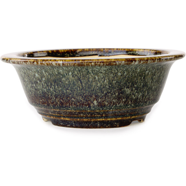 Round brown bonsai pot by Juko Koyou - 180 x 180 x 65 mm