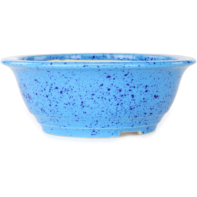 Round light blue bonsai pot by Juko Koyou - 206 x 206 x 78 mm