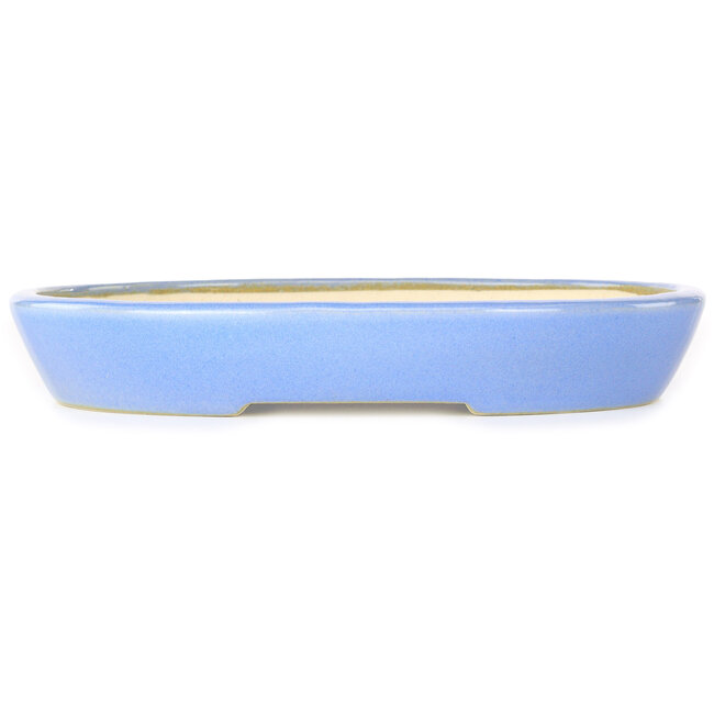 Ovale lichtblauwe bonsaipot van Juko Koyou - 250 x 205 x 40 mm