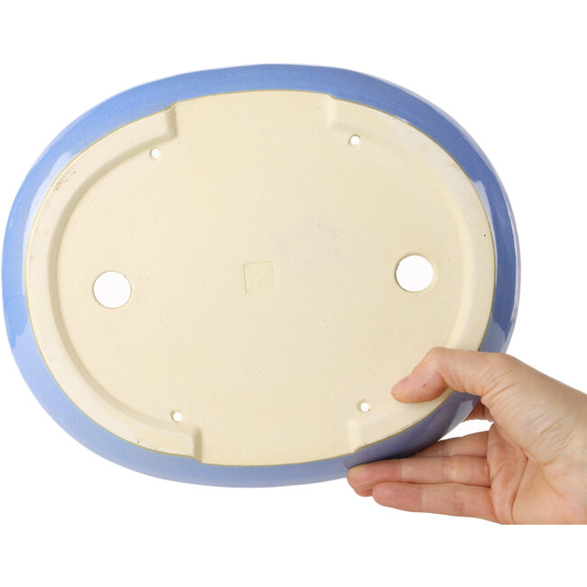 Maceta ovalada para bonsái azul claro de Juko Koyou - 250 x 205 x 40 mm