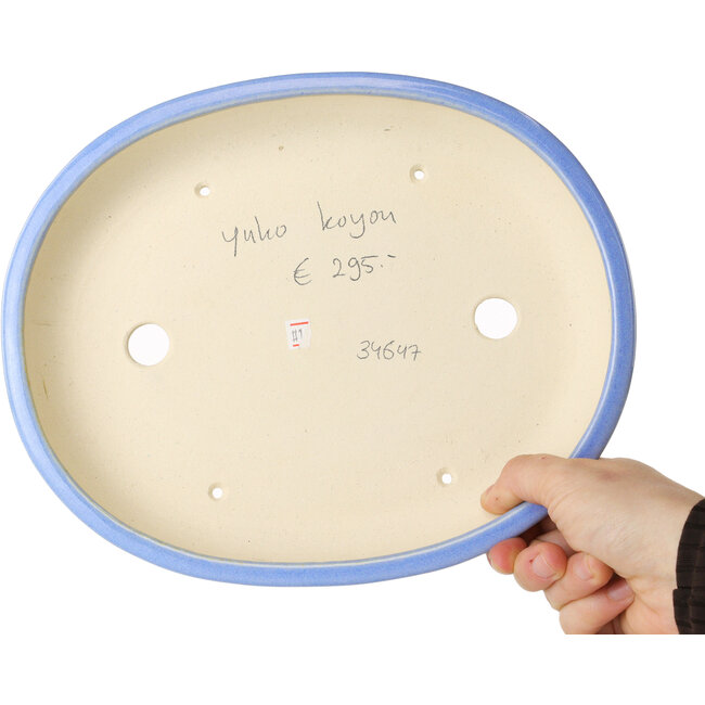 Maceta ovalada para bonsái azul claro de Juko Koyou - 250 x 205 x 40 mm