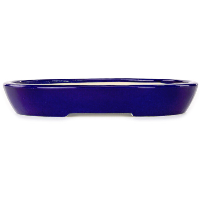 Ovale donkerblauwe bonsaipot van Juko Koyou - 250 x 205 x 40 mm