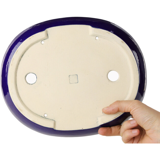 Ovale donkerblauwe bonsaipot van Juko Koyou - 250 x 205 x 40 mm