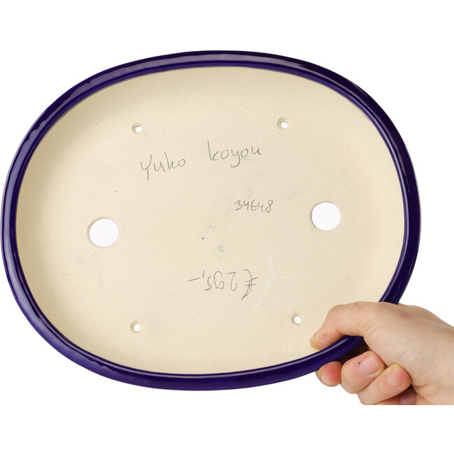 Ovale donkerblauwe bonsaipot van Juko Koyou - 250 x 205 x 40 mm