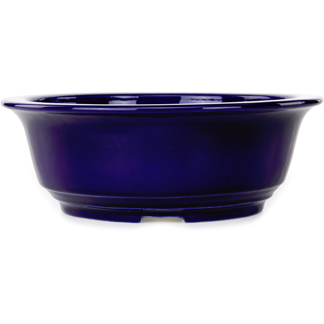 Round dark blue bonsai pot by Juko Koyou - 240 x 240 x 80 mm