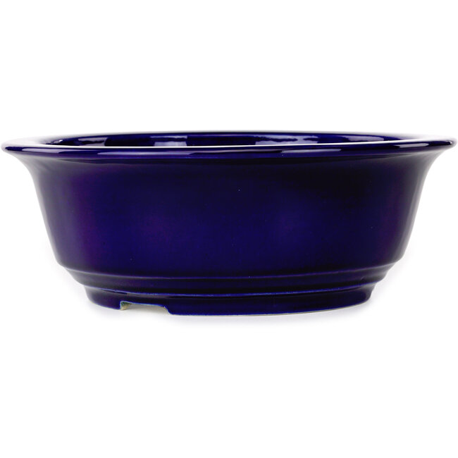 Round dark blue bonsai pot by Juko Koyou - 240 x 240 x 80 mm
