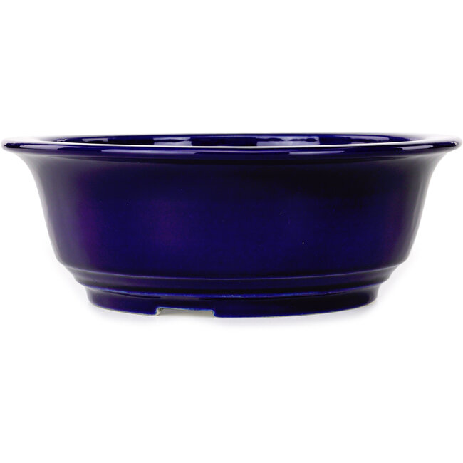 Round dark blue bonsai pot by Juko Koyou - 240 x 240 x 80 mm
