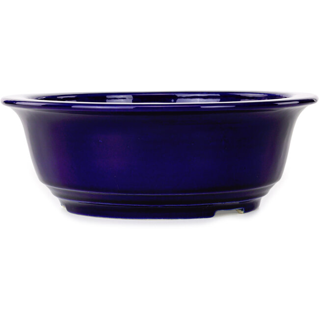 Round dark blue bonsai pot by Juko Koyou - 240 x 240 x 80 mm