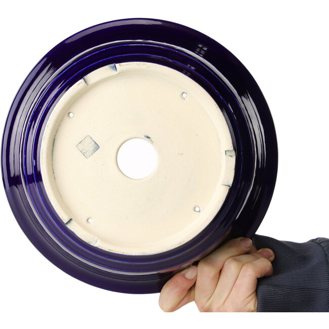 Runder dunkelblauer Bonsai-Topf von Juko Koyou - 240 x 240 x 80 mm