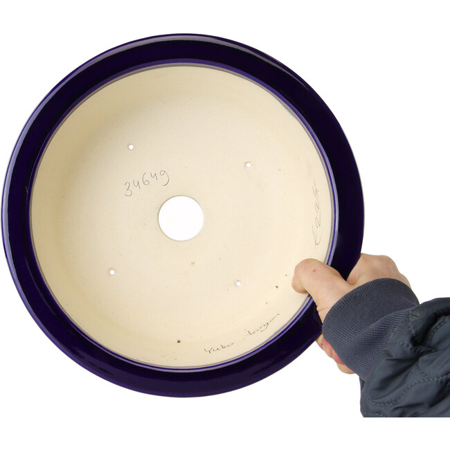 Runder dunkelblauer Bonsai-Topf von Juko Koyou - 240 x 240 x 80 mm