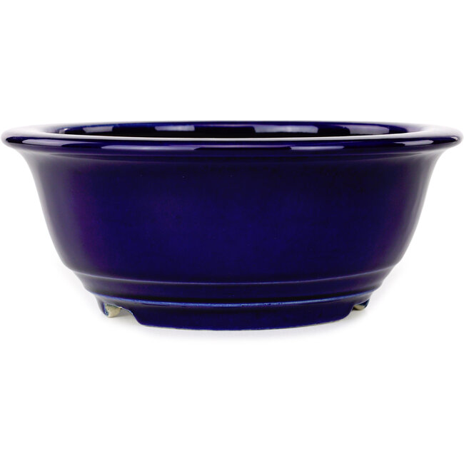 Round dark blue bonsai pot by Juko Koyou - 173 x 173 x 65 mm