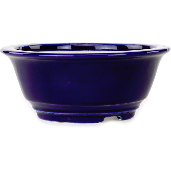 Round dark blue bonsai pot by Juko Koyou - 140 x 140 x 55 mm