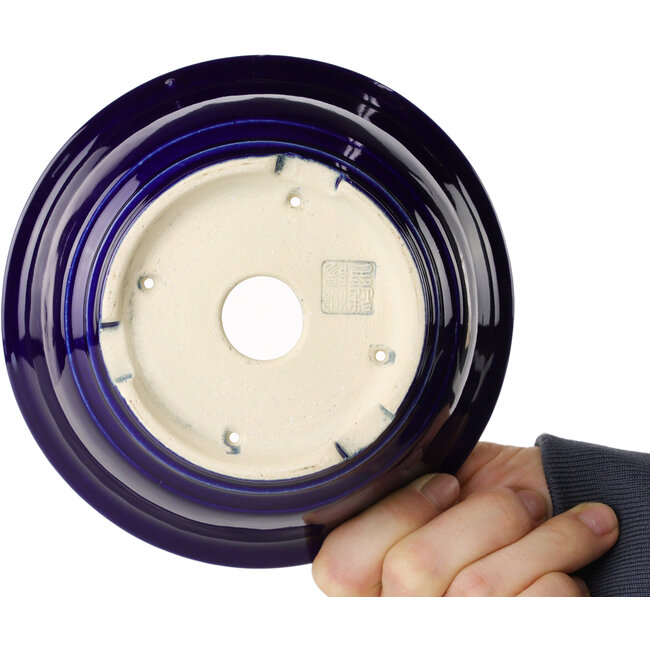 Pot à bonsaï rond bleu foncé de Juko Koyou - 140 x 140 x 55 mm