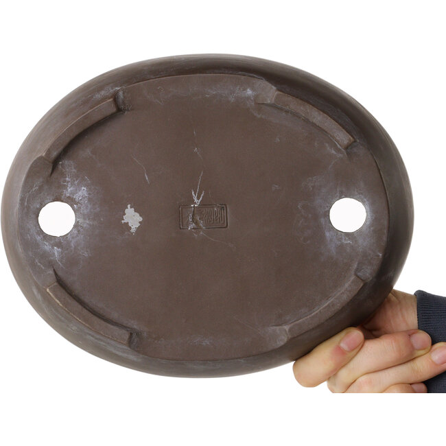 Oval unglazed bonsai pot by Yamaaki - 230 x 180 x 50 mm