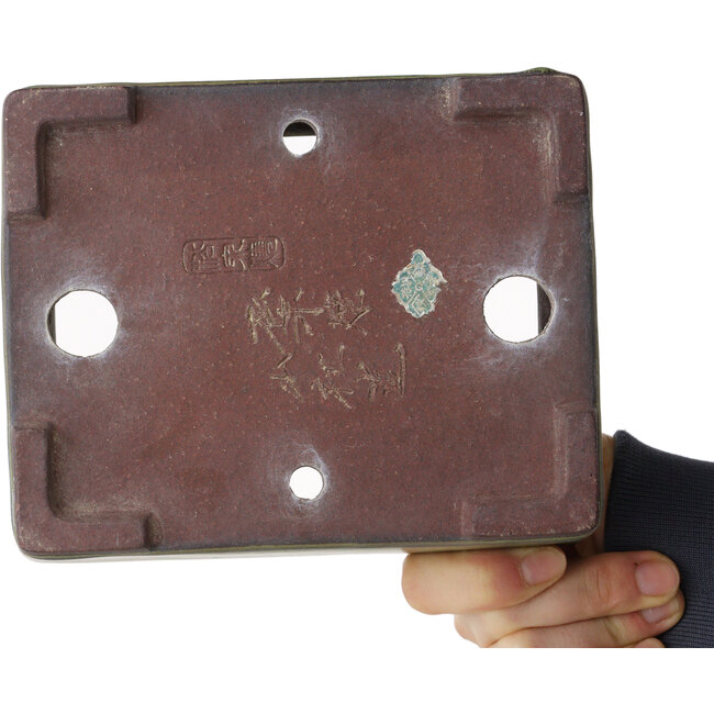 Pot à bonsaï rectangulaire vert de Yamaaki - 155 x 130 x 70 mm