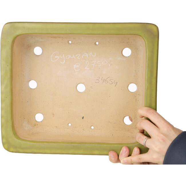 Pot à bonsaï rectangulaire jaune par Uji (Gyouzan) - 295 x 250 x 80 mm