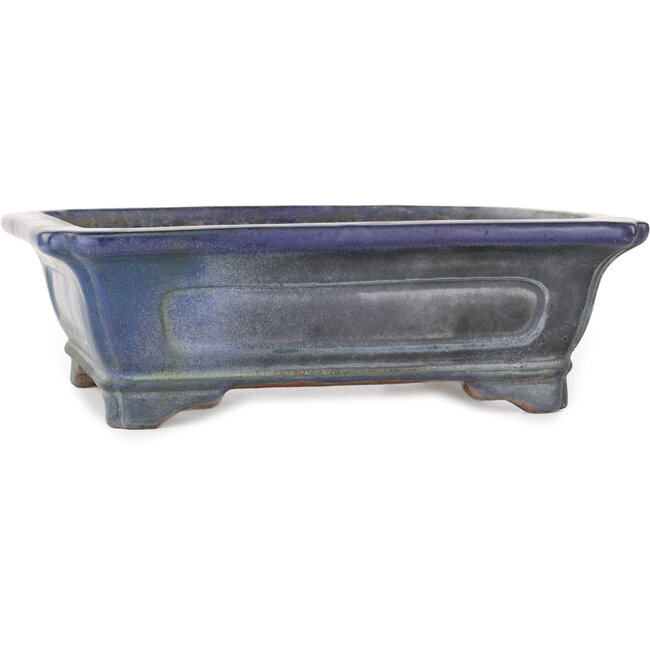 Pot à bonsaï rectangulaire bleu par Uji (Gyouzan) - 295 x 245 x 90 mm
