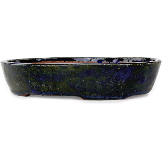 Oval blue bonsai pot by Echizen - 205 x 165 x 40 mm