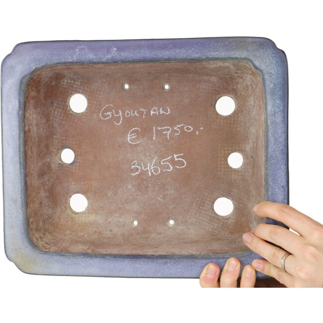 Pot à bonsaï rectangulaire bleu par Uji (Gyouzan) - 295 x 245 x 90 mm