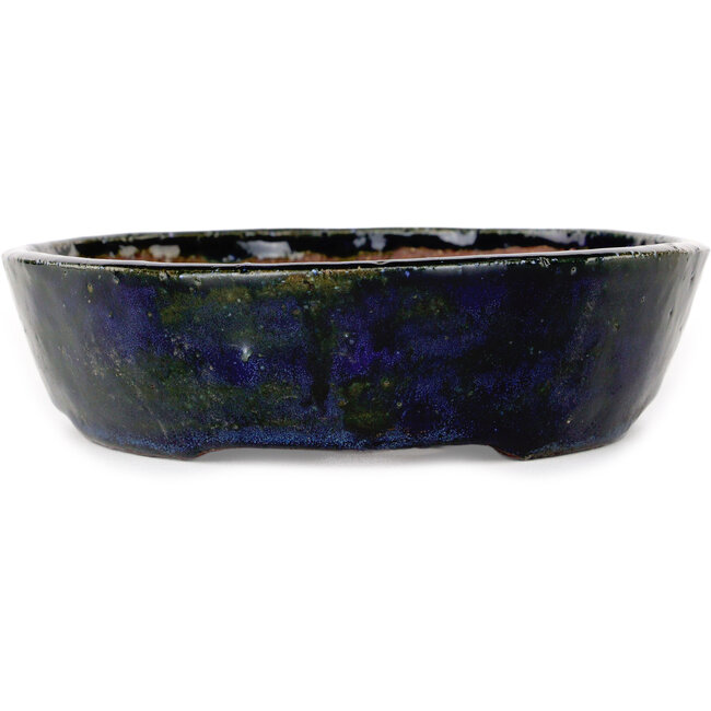 Pot à bonsaï ovale bleu par Echizen - 205 x 165 x 40 mm