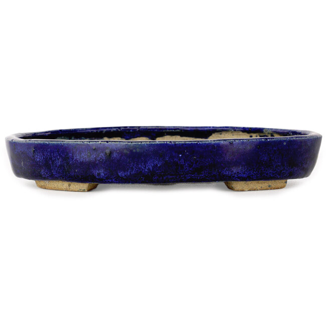 Oval blue bonsai pot by Echizen - 170 x 135 x 27 mm