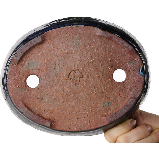 Oval blue bonsai pot by Echizen - 205 x 165 x 40 mm