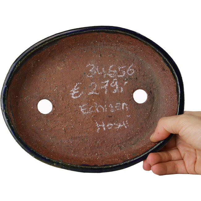 Oval blue bonsai pot by Echizen - 205 x 165 x 40 mm
