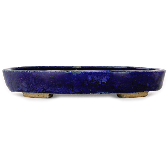 Oval blue bonsai pot by Echizen - 170 x 135 x 27 mm
