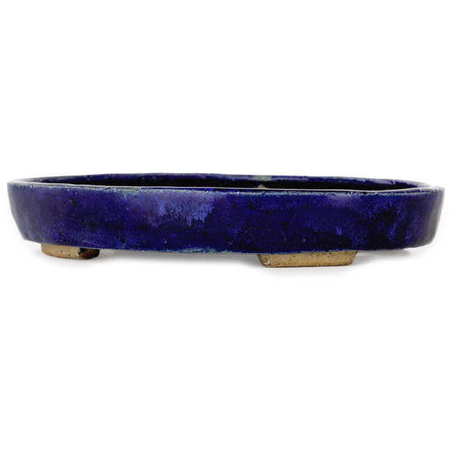 Oval blue bonsai pot by Echizen - 170 x 135 x 27 mm