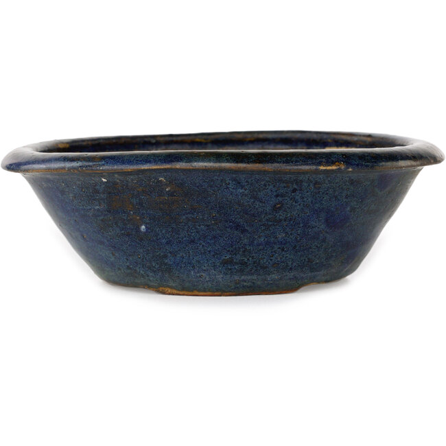 Round blue bonsai pot by Echizen - 175 x 175 x 55 mm